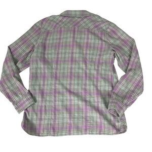LL Bean Womens Freeport flannel shirt mint green & purple plaid size Medium spot